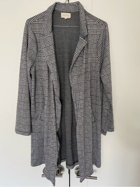 MELLODAY Houndstooth Plaid Longline Blazer Cardigan Large Black / White